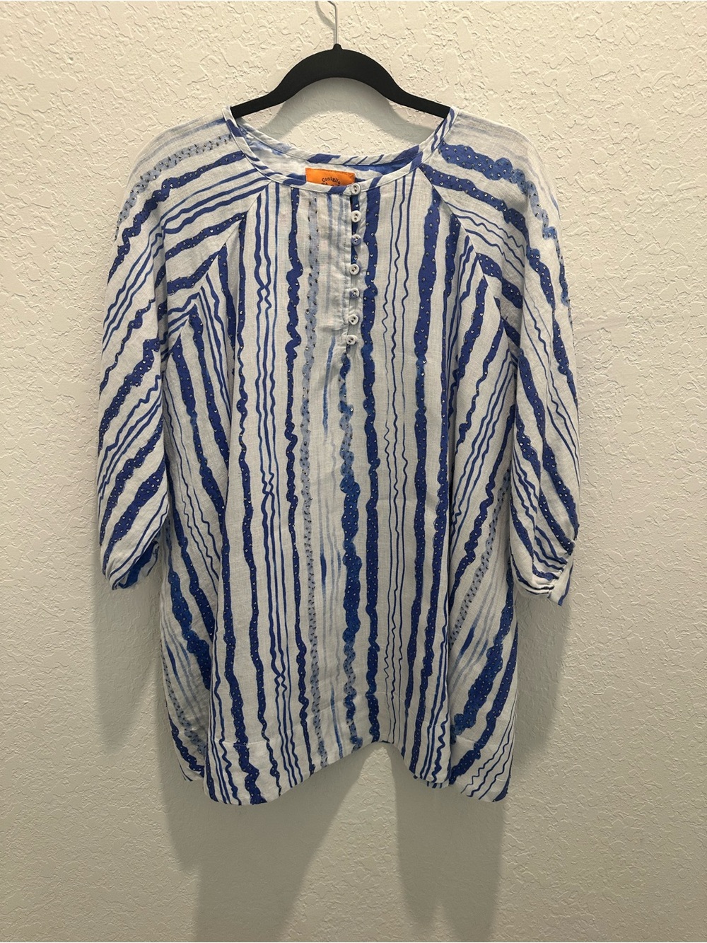 Coniglio Palm Beach Linen Tunic Top in Wiggle Blue